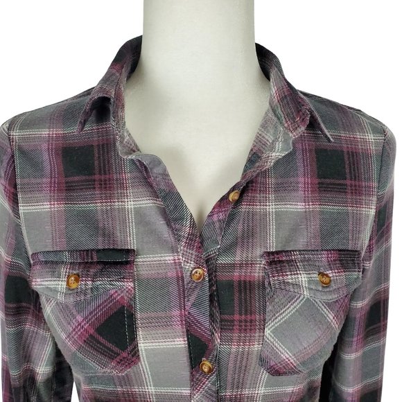 Passport Plaid Button Down Roll Tab Sleeve Shirt Women's Small B1324 - Picture 6 of 11